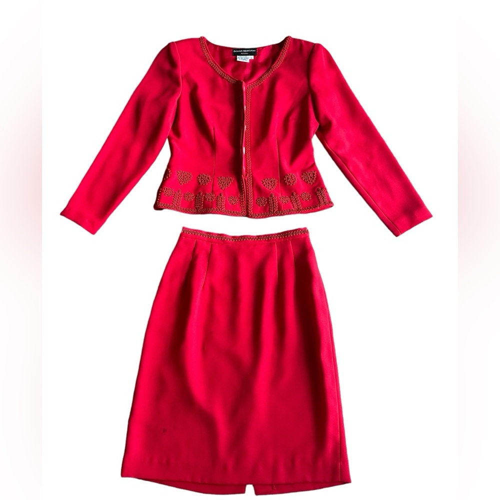 Donna Morgan Women Blazer And Skirt Red Suit Size 6 Petite Polyester